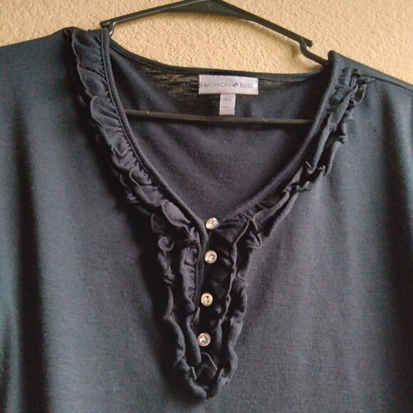 Fashion Bug Black Long Sleeve Top with Ruffle and Gem Detail - Picture 2 of 4